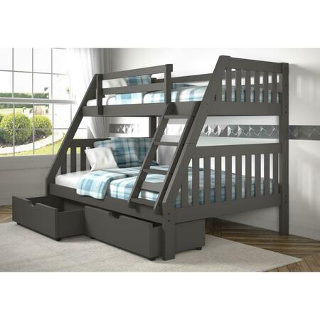 DONCO KIDS PD-1018-3DG-TF-505 Twin Over Full Mission Bunk Bed with Storage Drawers, Dark Grey PD_1018_3DG_TF_505